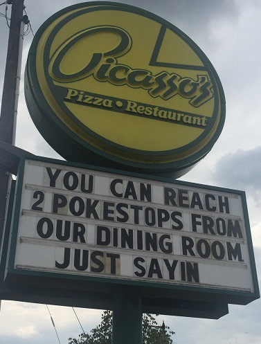 Two Pokestops Sign-Ads Picassos Pizza